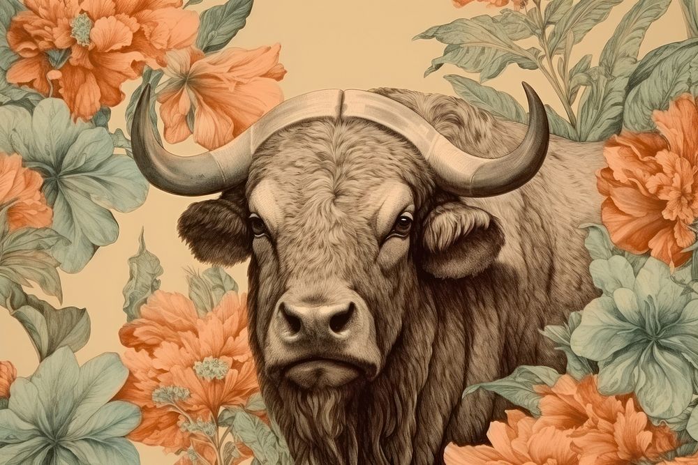 Buffalo livestock pattern drawing.