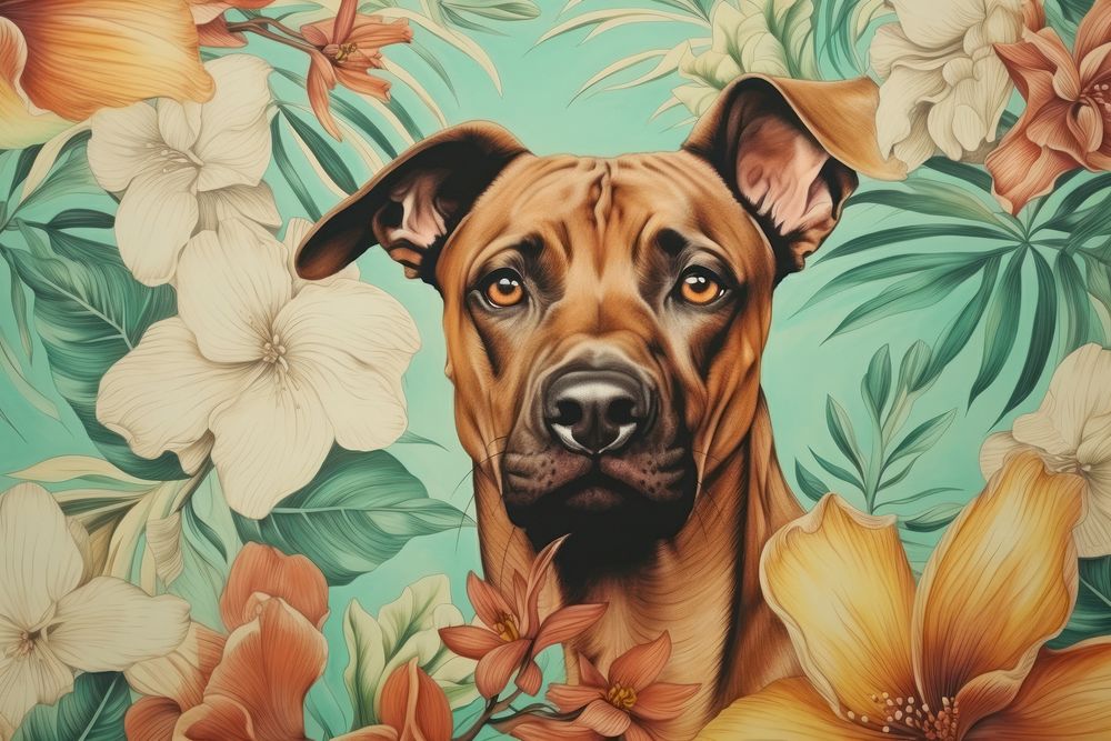 Dog pattern flower dog painting.