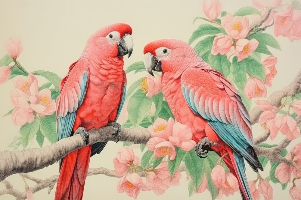 Family parrot drawing animal sketch.