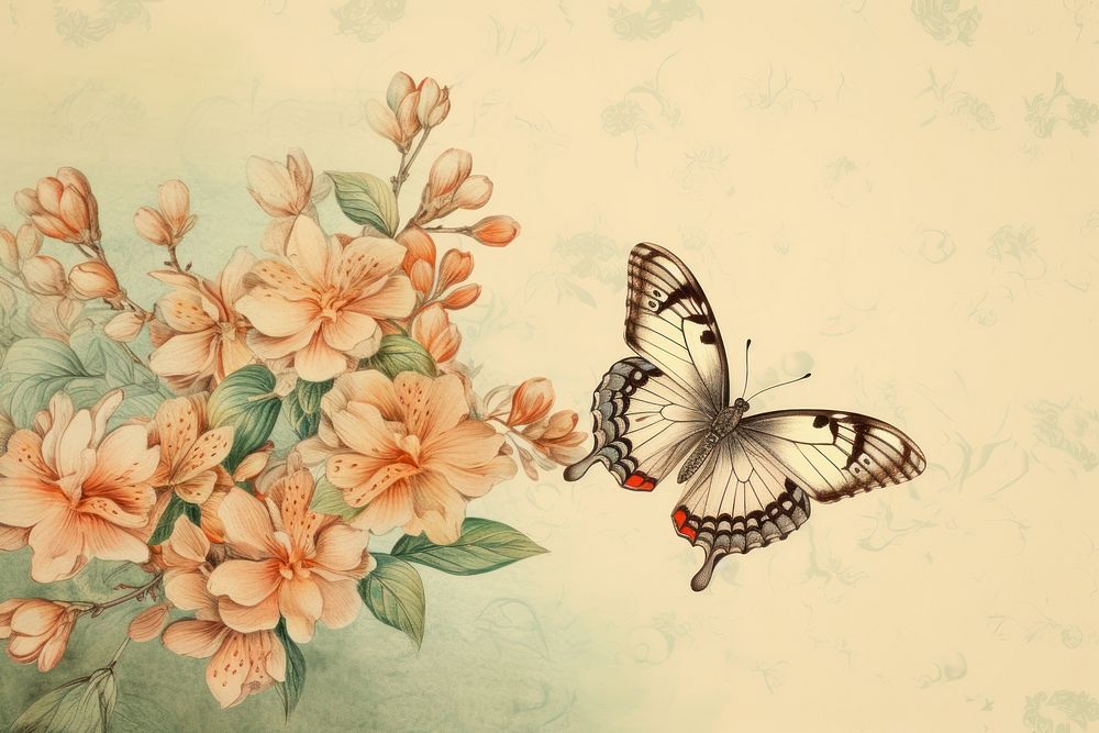Mix butterfly drawing flower sketch.