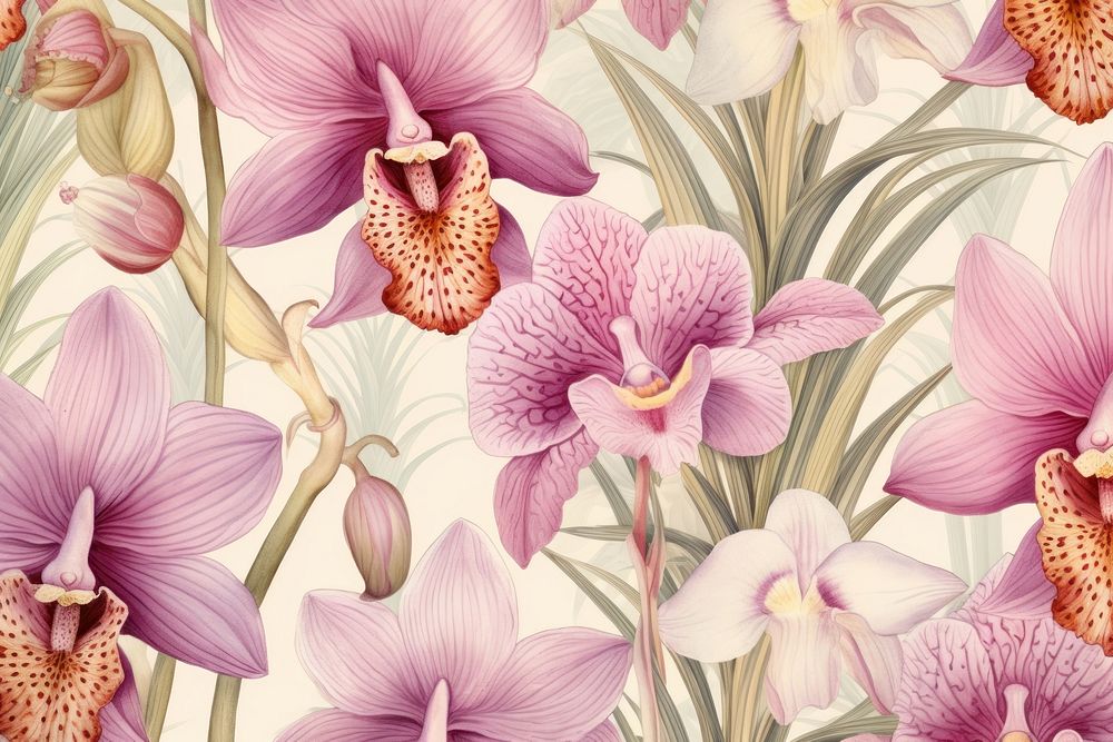 Vintage drawing of orchid flower pattern backgrounds petal plant.