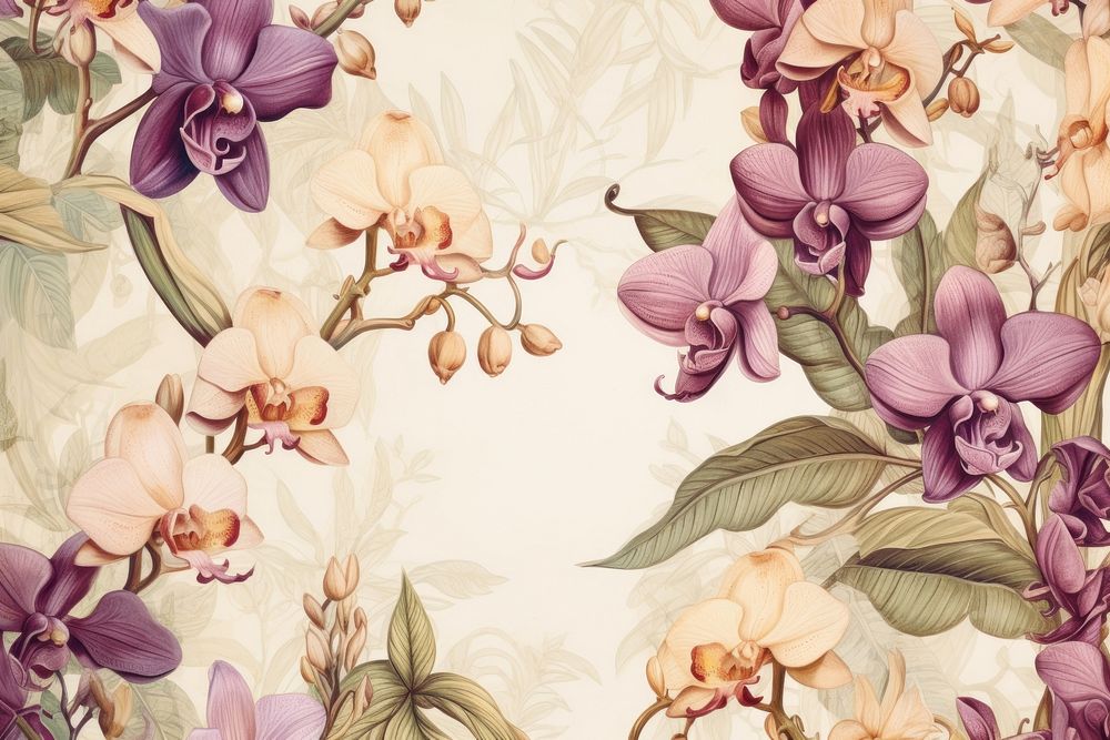 Vintage drawing of orchid flower pattern backgrounds plant petal.
