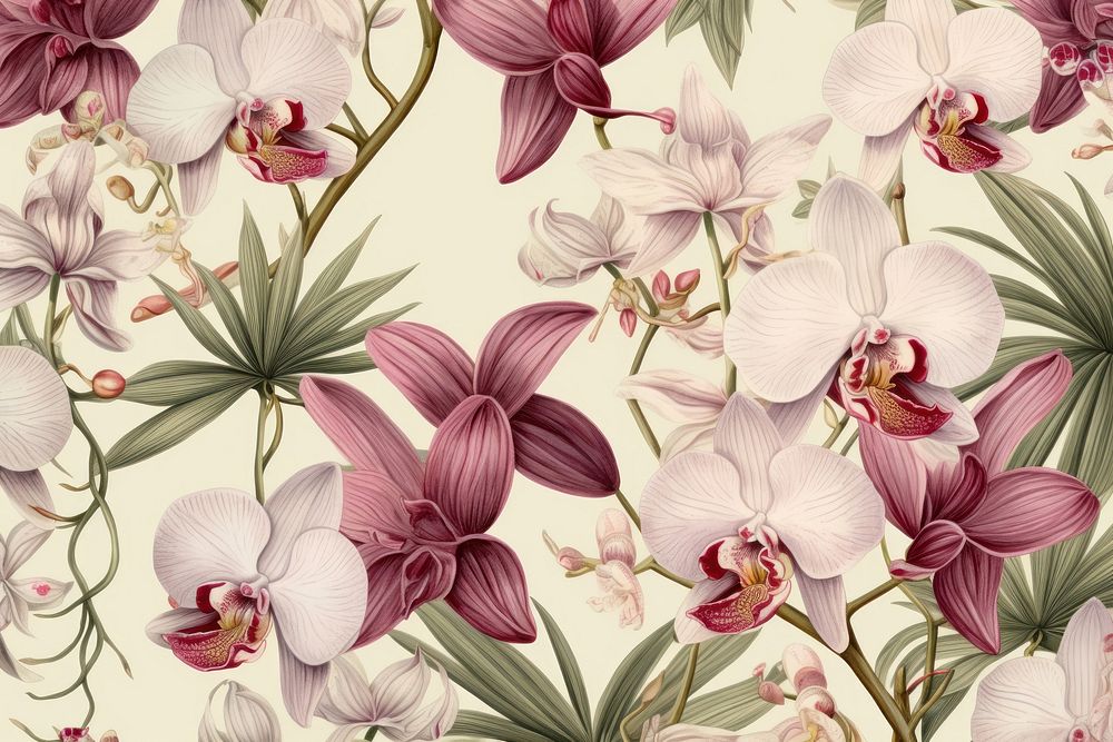 Vintage drawing of orchid flower pattern backgrounds petal plant.