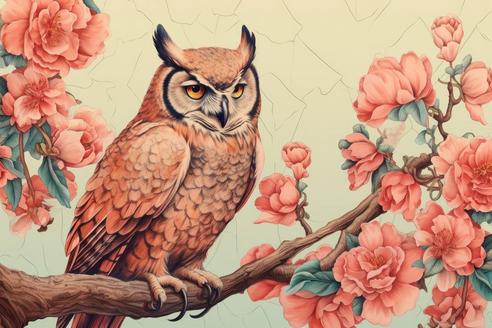 Owl drawing flower sketch.