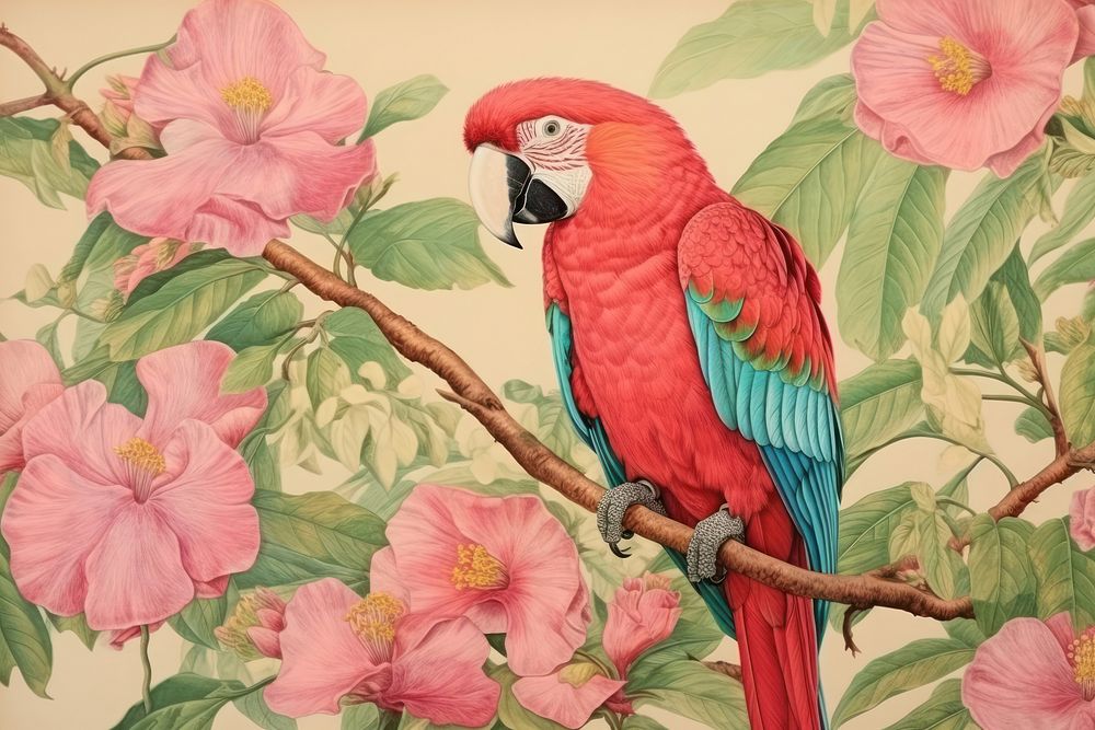 Parrot flower drawing animal.