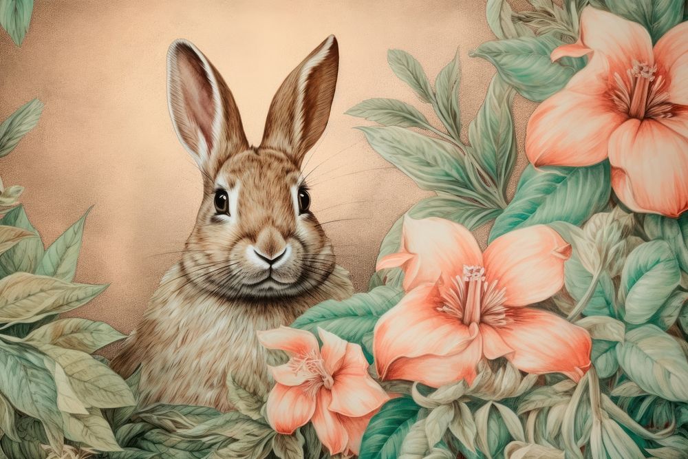 Rabbit flower painting drawing.