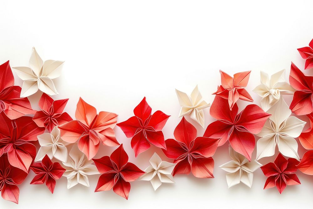 Red flower border origami art backgrounds.
