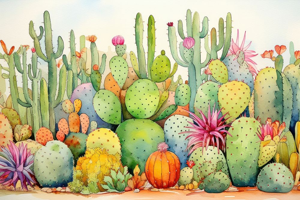 Background cactus garden backgrounds painting plant.
