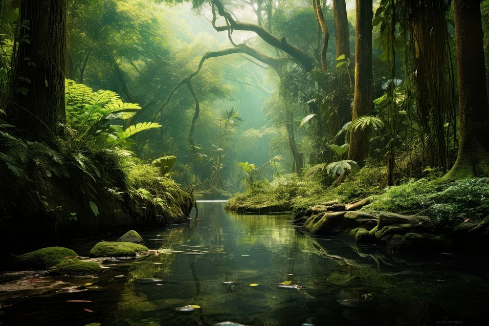 Tropical rainforest vegetation landscape outdoors.