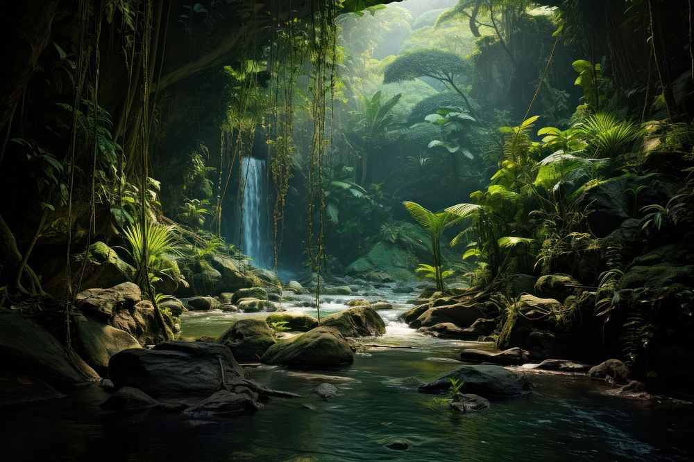 Tropical rainforest vegetation landscape outdoors.