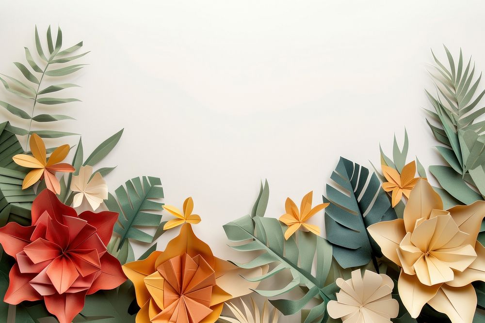 Tropical plants border origami paper art.