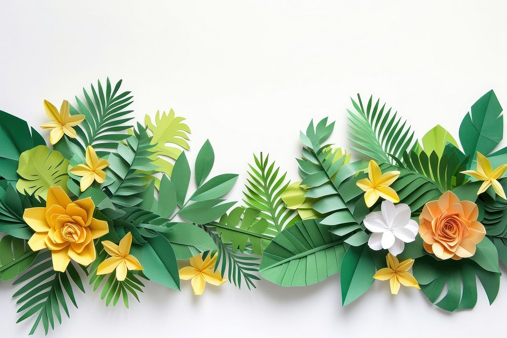 Tropical plants border flower leaf art.