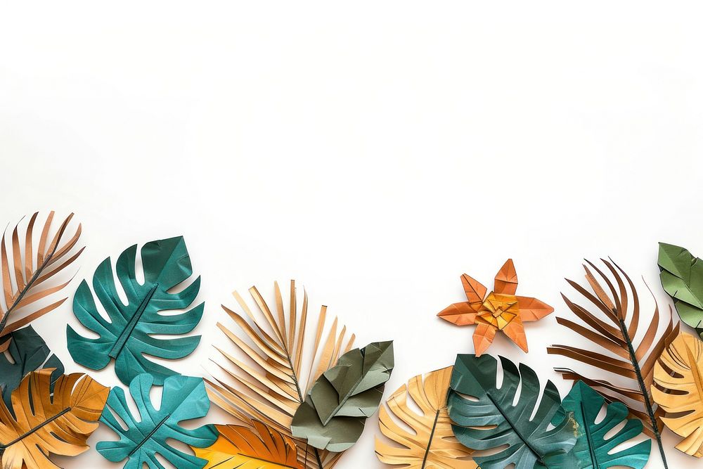 Tropical plants border backgrounds origami paper.