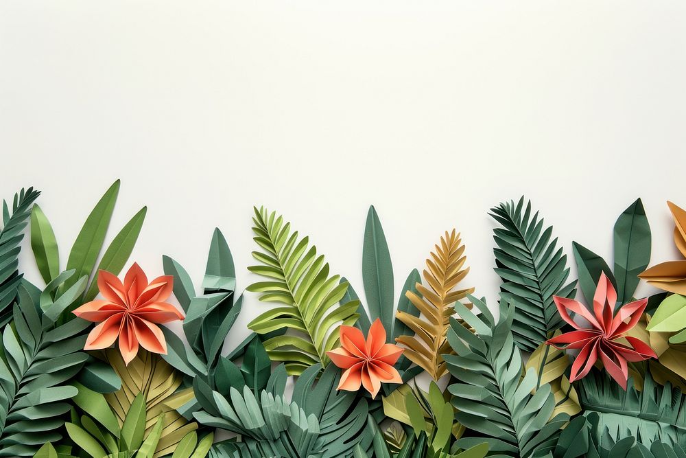 Tropical plants border flower backgrounds outdoors.