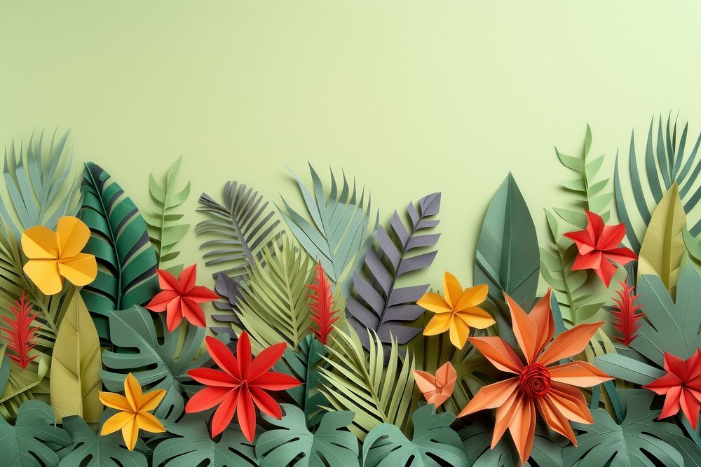 Tropical plants border flower art backgrounds.