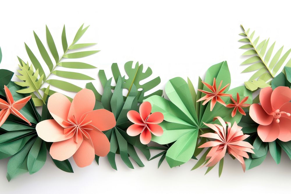 Tropical plants border flower origami paper.