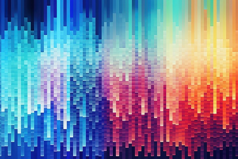 Multicolored rainbow pixeled on distored motion glitch effect background backgrounds technology futuristic.