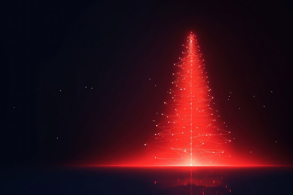 Neon christmas tree on red background backgrounds abstract light.