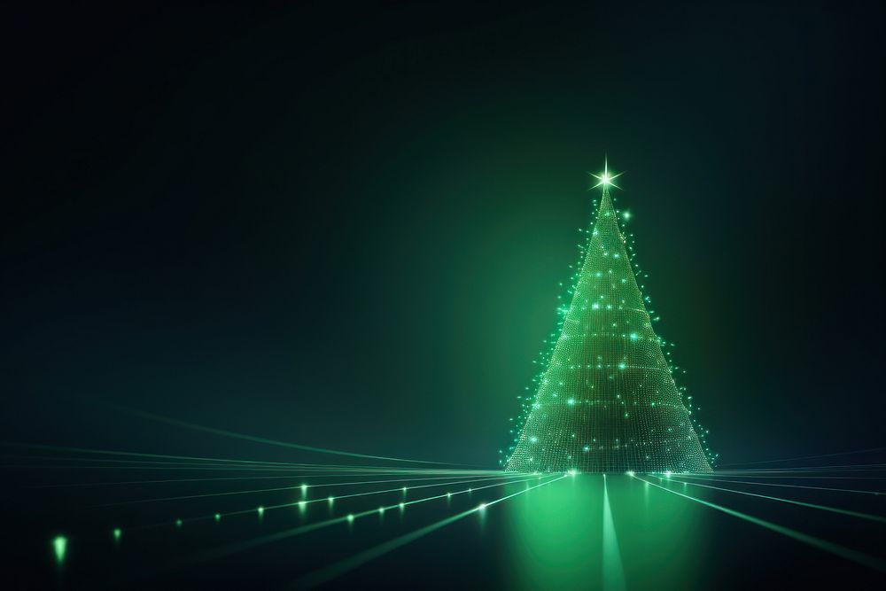Neon christmas tree on green background backgrounds futuristic abstract.