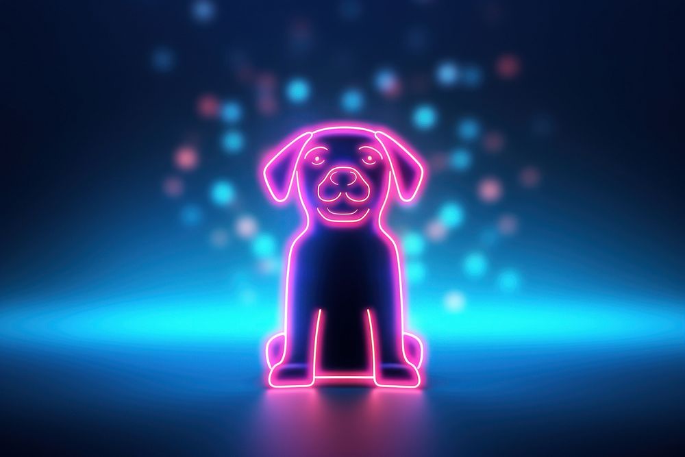 Neon dog shape icon on bright background futuristic light red.