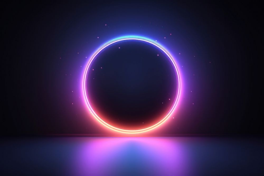 Circular shape made by multicolor glowing light on bright background technology astronomy abstract.