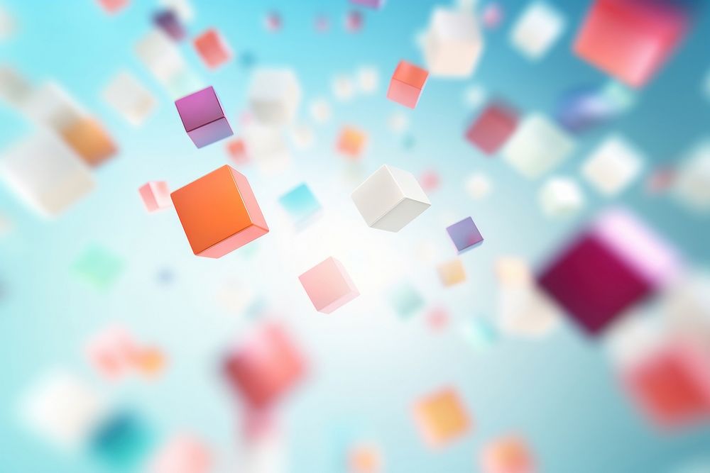 Colorful boxes floating on bright background backgrounds abstract defocused.