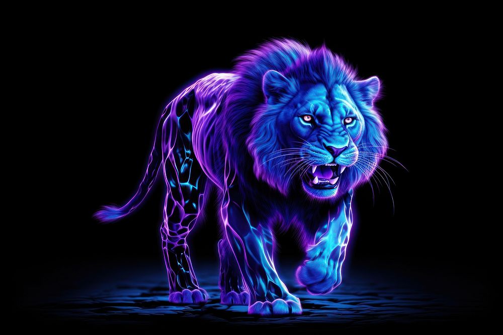Lion full body jump animal mammal purple.