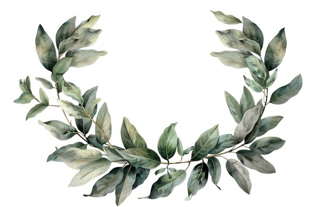 Botanical illustration laurel wreath plant leaf circle.