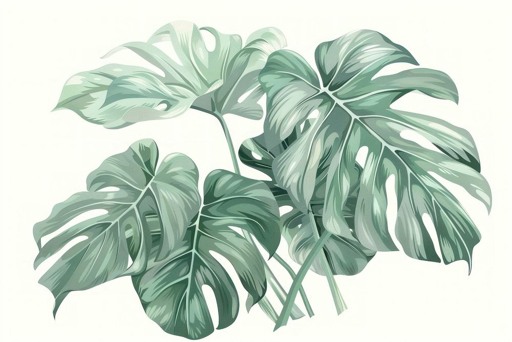 Botanical illustration monstera plant drawing sketch green.