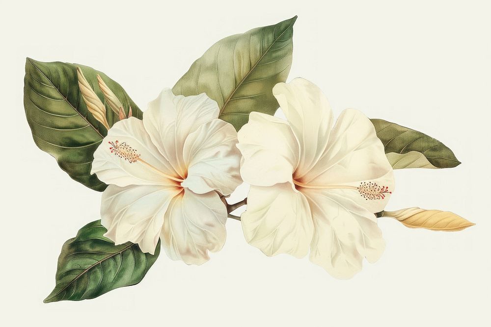 Botanical illustration tropical flower plant white inflorescence.