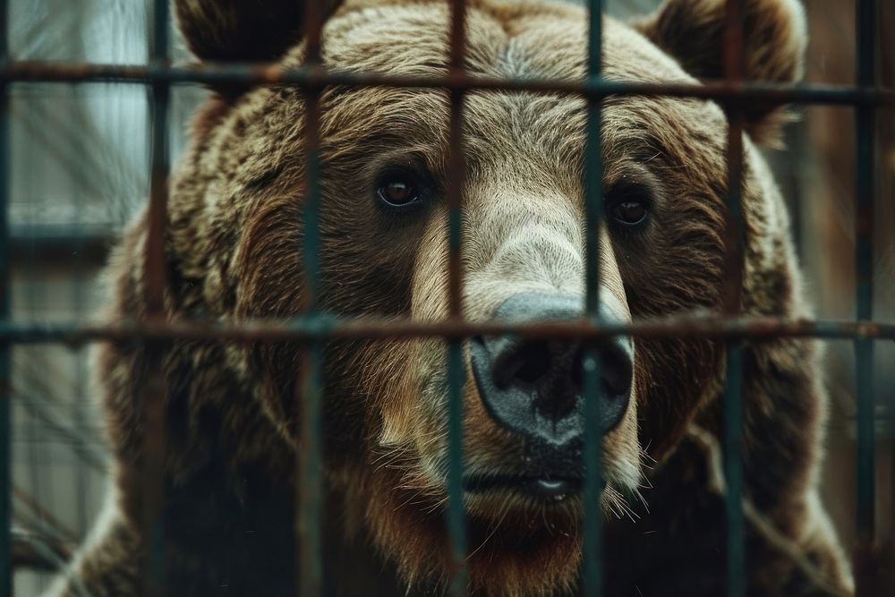 Bear in the zoo cage mammal animal carnivora.