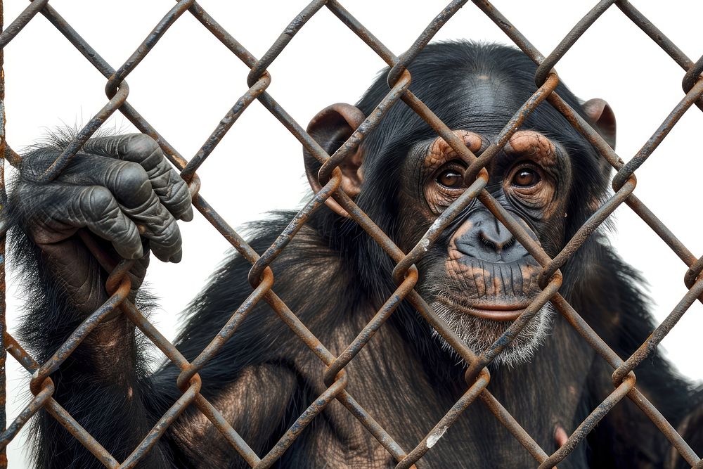 Chimpanzee in the zoo cage wildlife monkey animal.