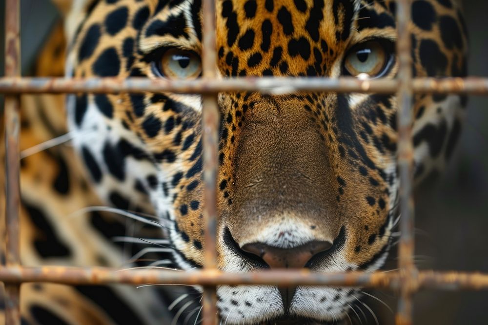 Jaguar in the zoo cage wildlife leopard animal.