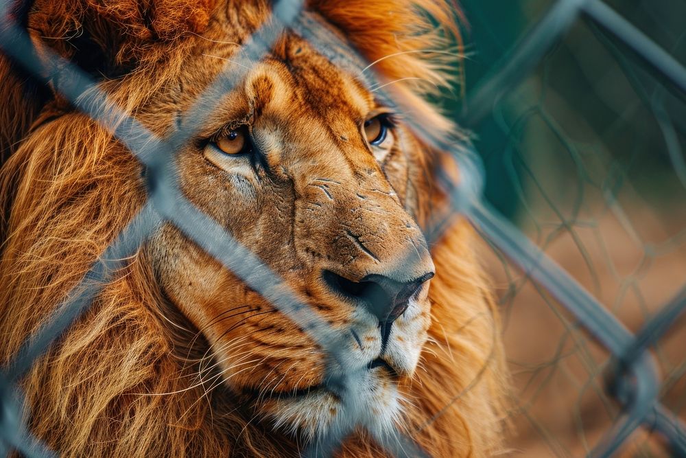 Lion in the zoo cage wildlife mammal animal.