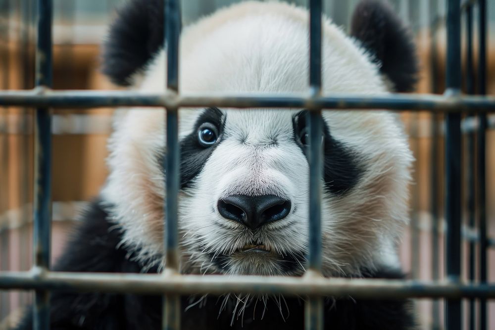 Panda in the zoo cage mammal animal bear.