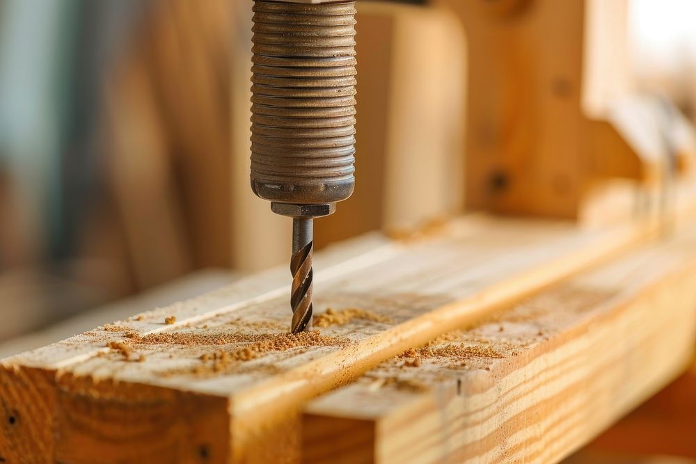 Drilling on wood construction woodworking technology.