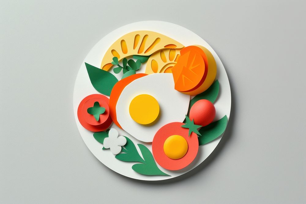 Food plate meal gray background.
