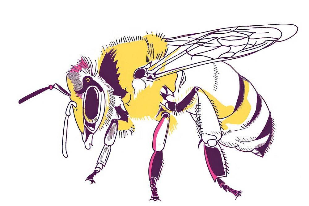 Continuous line drawing bee animal insect hornet.