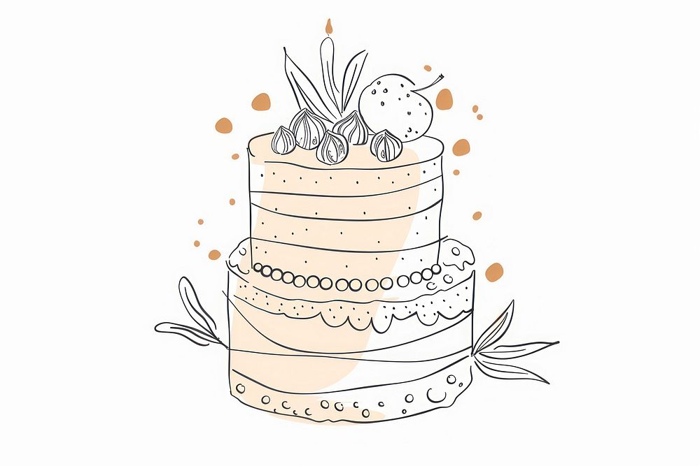 Continuous line drawing wedding cake dessert sketch doodle.
