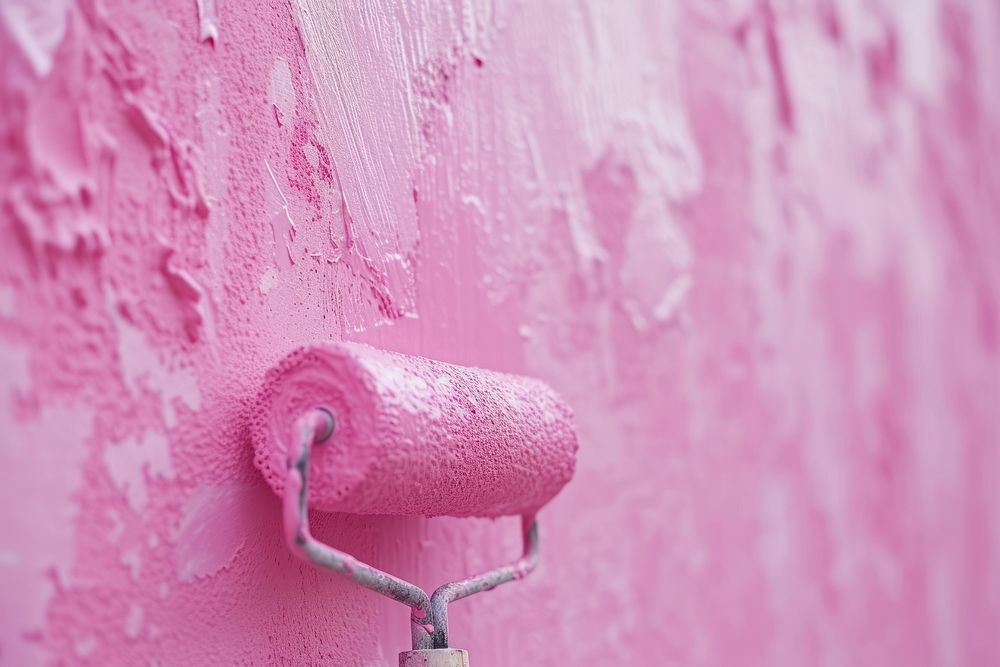 Paint roller and painting wall architecture backgrounds pink.