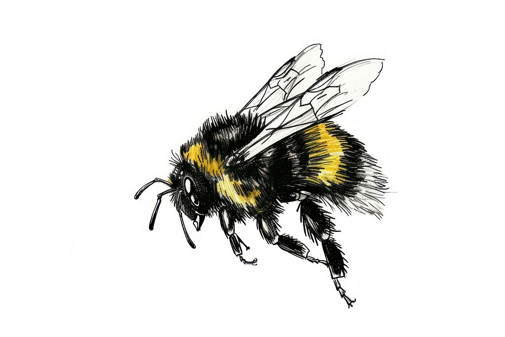 Hand-drawn sketch bee flying animal insect hornet.