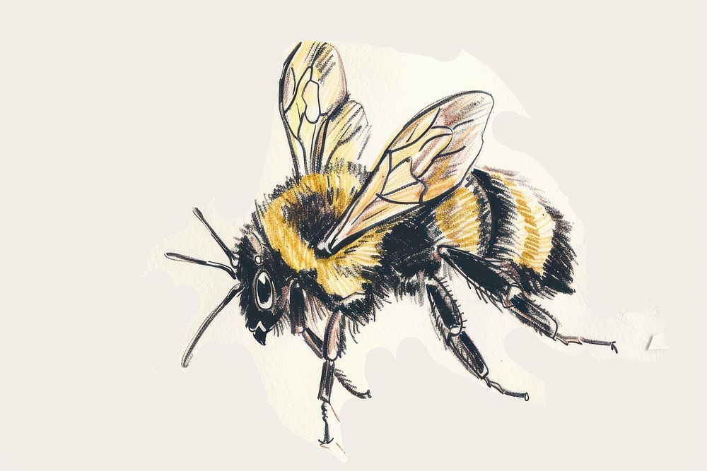 Hand-drawn sketch bee flying animal insect invertebrate.