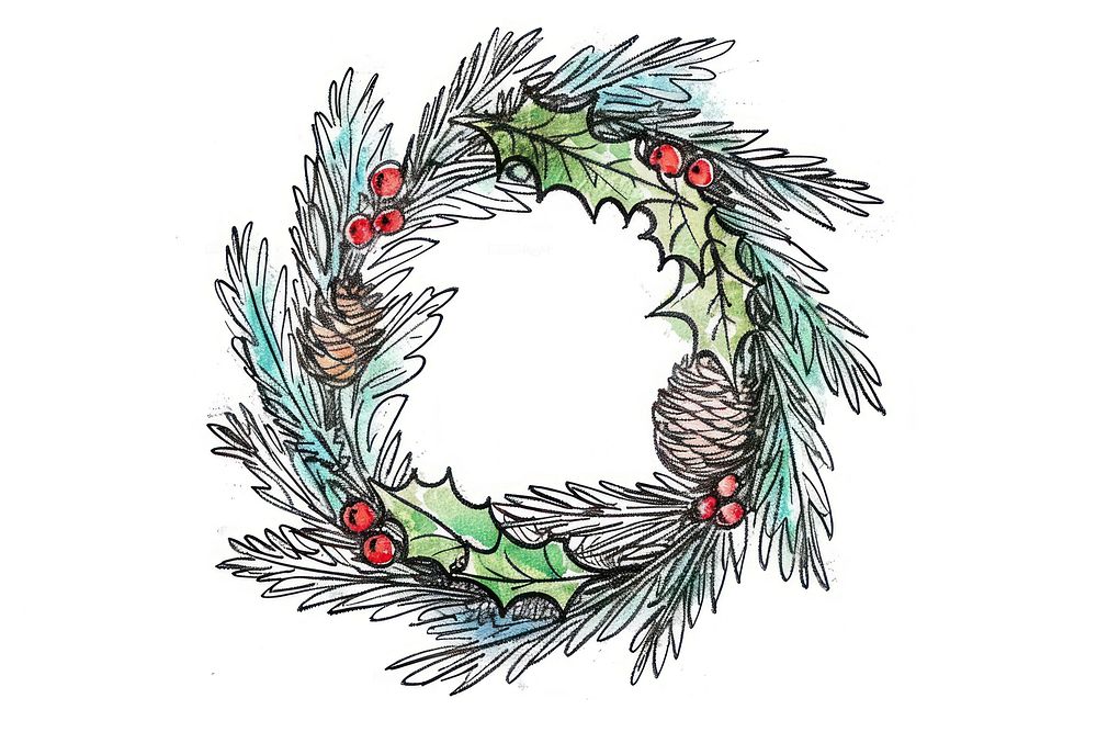 Hand-drawn sketch christmas wreath celebration creativity decoration.