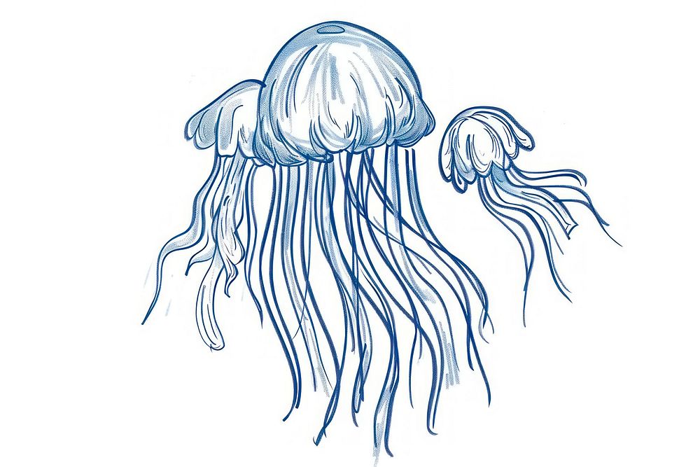 Hand-drawn sketch jelly fish jellyfish invertebrate underwater.