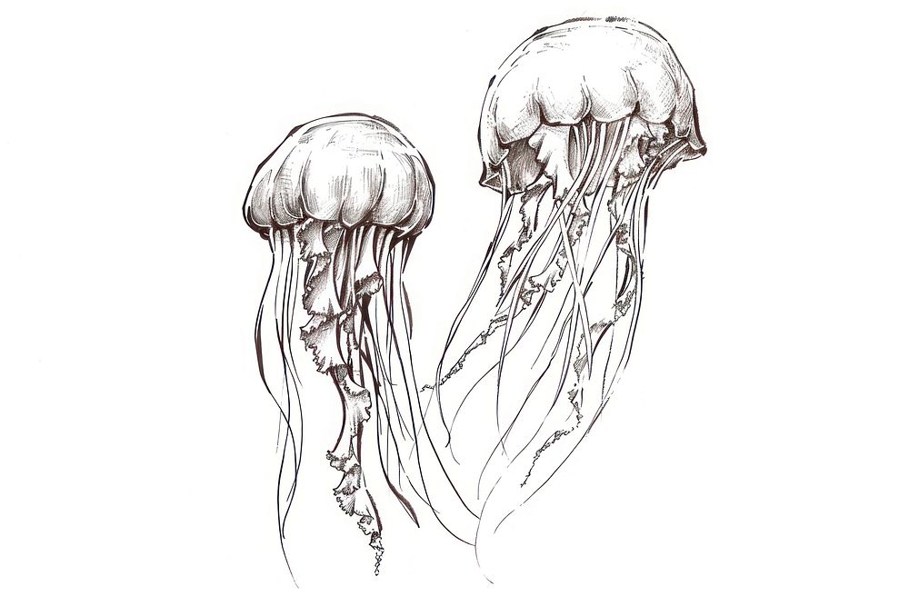 Hand-drawn sketch jelly fish jellyfish drawing invertebrate.