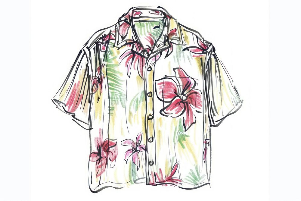Hand-drawn sketch retro hawaiian shirt coathanger creativity midsection.