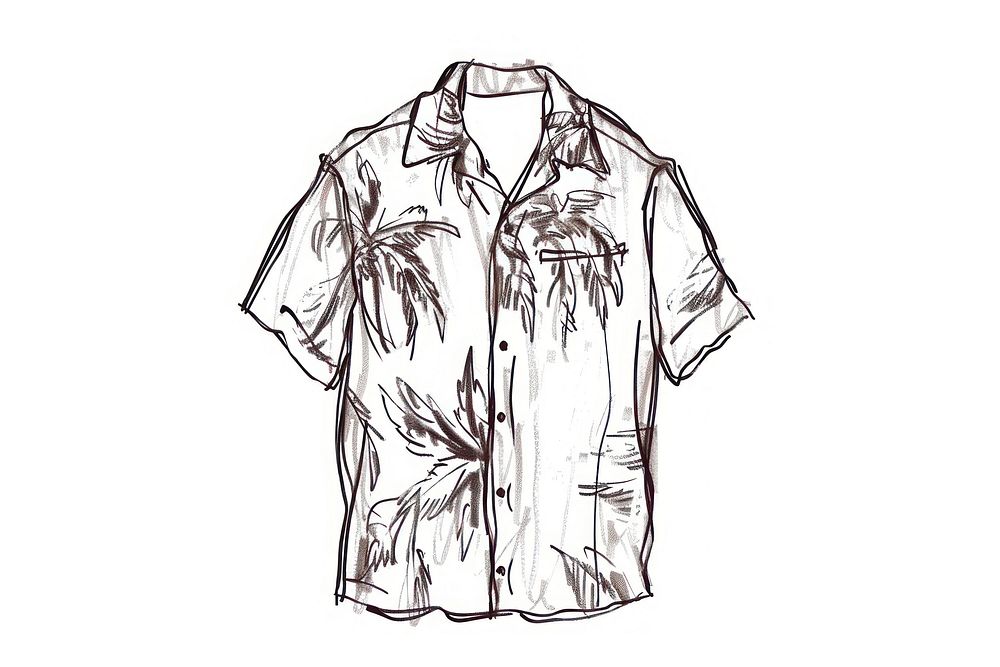 Hand-drawn sketch retro hawaiian shirt drawing illustrated coathanger.
