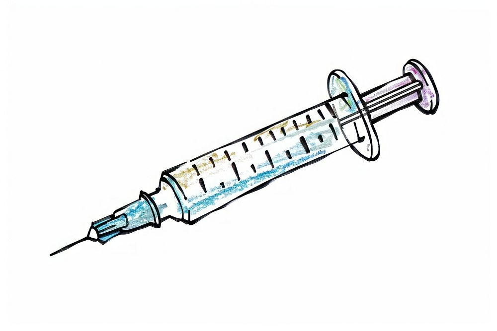 Hand-drawn sketch syringe injection medicine research.