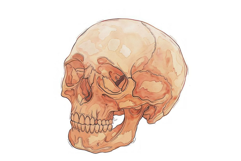 Hand-drawn sketch skull drawing anthropology illustrated.