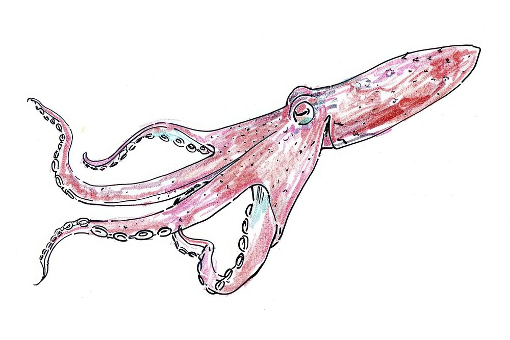 Hand-drawn sketch squid octopus animal invertebrate.